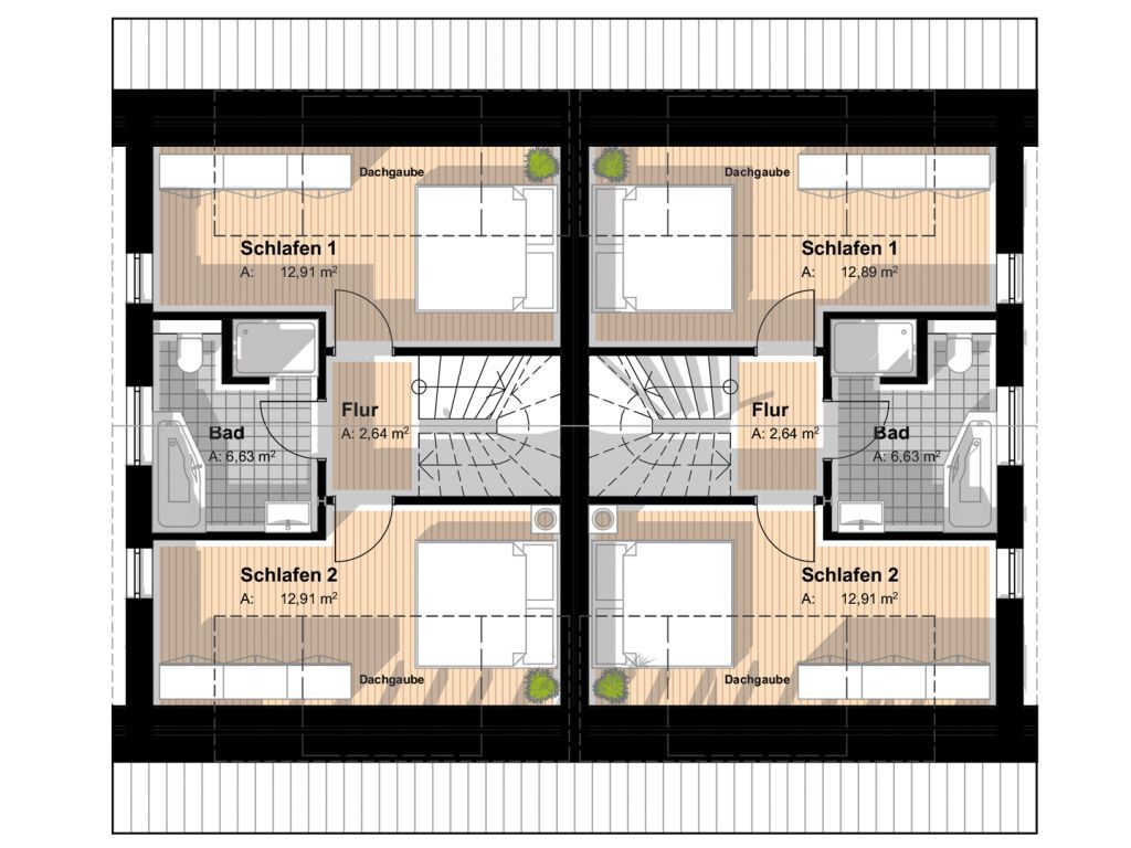 Stechelhus Doppelhaushälfte - Grundriss Obergeschoss