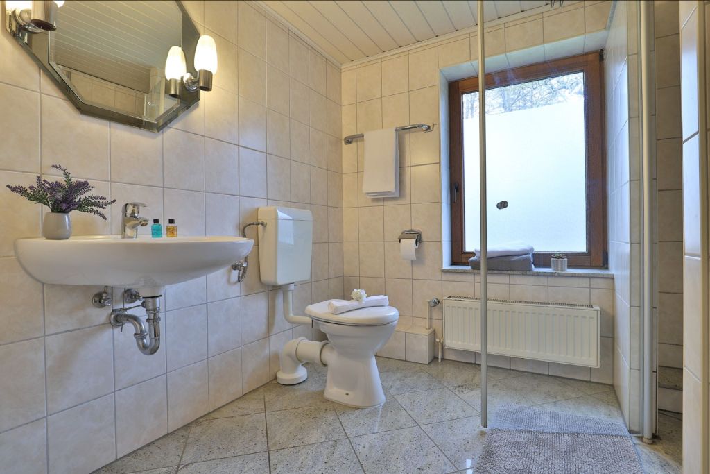 Fischerhaus Whg. Abendrot - Blick in das Tageslichtbad mit Dusche